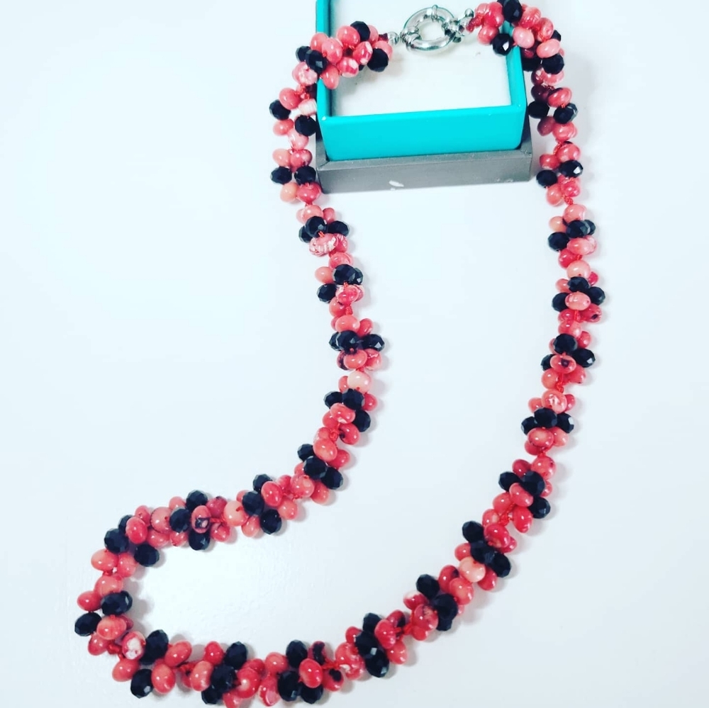 Natural Coral Necklace with Czech glass beads